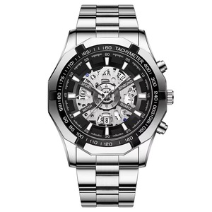 Montre chronographe sport pour homme, cadran squelette, acier inoxydable, étanche, quartz lumineux avec fenêtre de calendrier - Product Image 1
