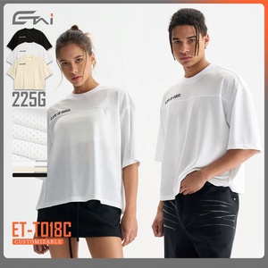 100% <b>Polyester</b> Cropped <b>Tshirt</b> Breathable Mesh T Shirt 2025 Fashion Athletic Boxy Retro Jersey Custom Logo T-shirt for Men - Product Image 1