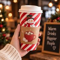 Gobelets en papier biodégradables personnalisés à double paroi pour Noël, avec couvercle et manchon, pour boissons chaudes, café, fêtes de fin d'année, café