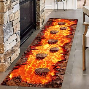 Alfombra de corredor de llama de ilusión óptica 3D, alfombra de cocina larga de <span class=keywords><strong>Lava</strong></span> abstracta, alfombra Retro de roca con grietas, Alfombra de entrada hecha a máquina para el hogar - Product Image 1