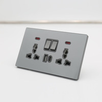 Prise murale en verre trempé avec double prise 16A, 1 USB-A, 1 USB-C, IP22, CE, pour usage hospitalier, adaptateur de type britannique