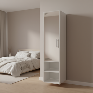 Armario de madera con espejo de cuerpo entero blanco, 62.9 pulgadas de alto, 1 puerta, 3 estantes, armario de almacenamiento de ropa para dormitorio, mueble de guardarropa - Product Image 2