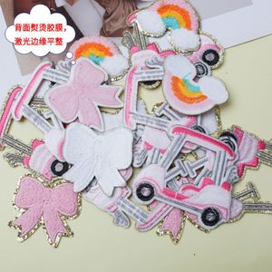 Nouveau design, patch brodé thermocollant en chenille avec bordure argentée, motif nœud exquis pour voiturette de golf, pour la décoration de vêtements et sacs - Product Image 2