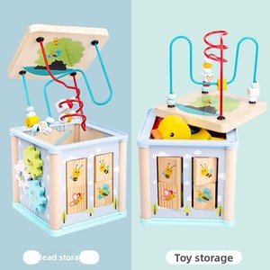 Jouet éducatif multifonctionnel en bois pour enfants, à cinq en un, à quatre faces, avec des perles enroulées, intéressant pour la cognition animale - Product Image 5