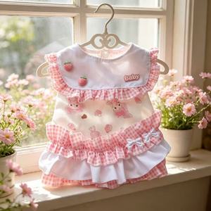 Vestido de princesa para cachorros, chaleco transpirable para perros pequeños, estilo primavera-verano, con estampado de fresas, estilo volante a cuadros rosa - Product Image 3