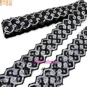 Bán buôn 4.5cm thân thiện với môi Jacquard Ribbon 10 yards sang trọng hoa ren TRIM với sequins thêu ren băng TRIM - Product Image 2