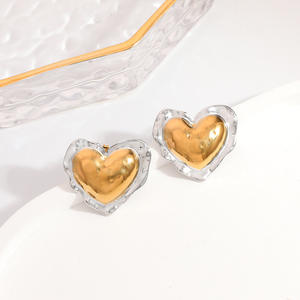 Stainless Steel Hoop Earrings Gold Silver Color <b>Block</b> C <b>Shape</b> Geometric Heart Design Everyday Wear - Product Image 3