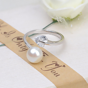 Bague ajustable en argent S925 en forme de cœur pour femme, design ouvert tendance, plateau à accessoires en perles, accessoire de mode semi-fini - Product Image 4