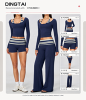 Ensemble de Pilates Dingtai Color Block en tissu brossé pour femme, comprenant un haut rembourré à manches longues et un pantalon large, avec effet ventre plat et évacuation de l'humidité