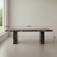 Table à manger rectangulaire en marbre Rosso Levanto de style scandinave moderne de luxe Kumusi avec finition polie 8 places