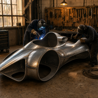 Sculpture de voiture vintage en acier inoxydable, grande statue de voiture en métal, modèle artisanal pour la décoration de musées, de places publiques et de parcs à thème