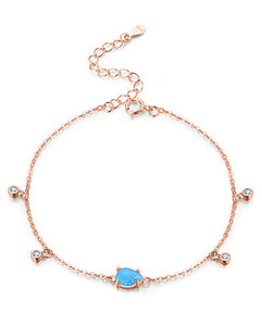 S925 Silver Minimalist Chain <b>Bracelet</b> With Blue Opal Water Drop And Rhodium Plated For Women's Everyday Wear - Product Image 6