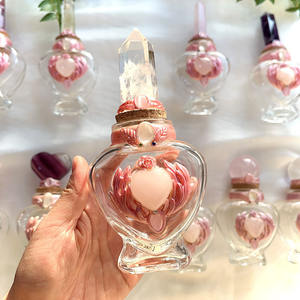 Botella mágica <span class=keywords><strong>de</strong></span> cristal natural, tarro <span class=keywords><strong>de</strong></span> hechizo <span class=keywords><strong>de</strong></span> brujería, rebanada <span class=keywords><strong>de</strong></span> piedra cruda, cristal rosa, purificación <span class=keywords><strong>de</strong></span> carga hecha a mano - Product Image 3