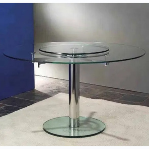 <span class=keywords><strong>Table</strong></span> à <span class=keywords><strong>manger</strong></span> ronde <span class=keywords><strong>extensible</strong></span> en <span class=keywords><strong>verre</strong></span> trempé 12 mm avec base en acier chromé, vente chaude - Product Image 2