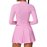 UPF50 + veste de Yoga à manches longues zippée et jupe de Tennis plissée ensemble 2-en-1 équipement de Fitness de gymnastique anti-soleil sans couture impression technique lavée