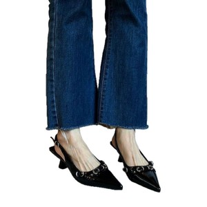 Elegantes Stilettos de Tacón de Aguja con Punta en Pico, de Charol Negro y Seda, con Pedrería, Estilo Slip-On, con Sandalias para Mujer, Ideales para Fiestas y Eventos - Product Image 5