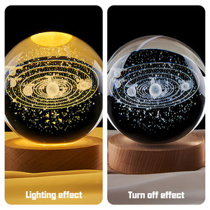โคมไฟคริสตัลลูกบอลแกะสลักลายดาวเสาร์และดวงจันทร์ 3 มิติ ขนาด 60 มม. 80 มม. พร้อมไฟ LED ฐานไม้ ตกแต่งเรืองแสง - Product Image 5