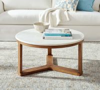 Table basse moderne en bois combiné et table à thé ronde pour salon avec structure métallique, facile à nettoyer, mobilier de maison