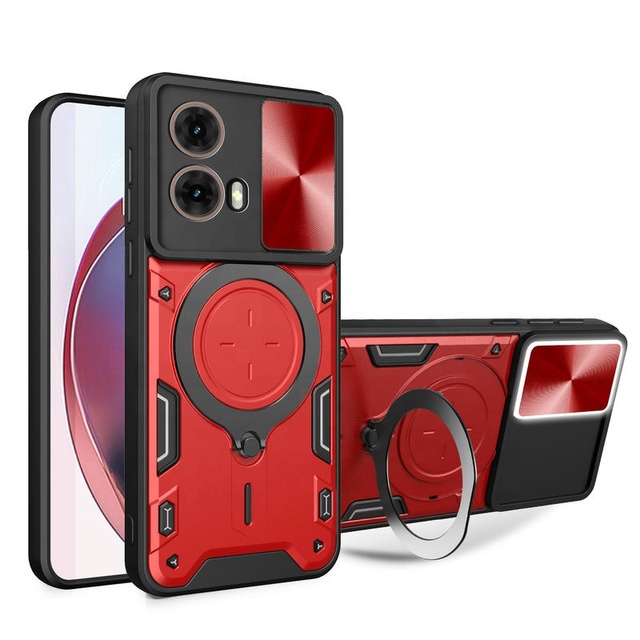 For Motorola Moto G85 5G Case Rugged Military-Grade Sliding Camera Lens Protect Circle Ring Kickstand Car Mount Phone Back Cover