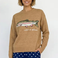 Pull en tricot surdimensionné à col rond, style décontracté, épaules tombantes, motif poisson, collection automne-hiver, design personnalisé (S-2XL)