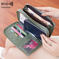 Housse de passeport anti-RFID multifonctionnelle, organiseur de documents, sac bandoulière long à double fermeture éclair