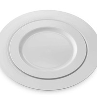 Assiettes rondes en plastique blanc jetables, style classique, vaisselle pour mariages, restaurants, vente en gros, ensemble de plats de cuisine
