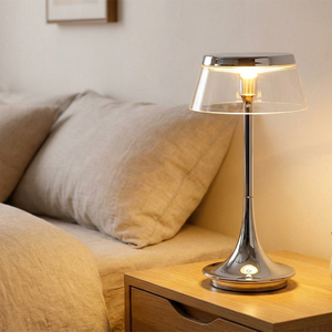 Modern <b>Black</b> Table <b>Lamp</b> Gray Crystal Dome <b>Shade</b> AC Powered LED Eco-Friendly Decorative - Product Image 3