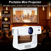 Projecteur multimédia 1080p, prise en charge du type C, banque d'alimentation, Bluetooth sans fil, WIFI, projecteur intelligent portable Android