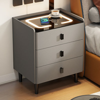 Meuble de chambre industriel intégré en bois massif multifonctionnel avec rangement, tiroirs et haut-parleur Bluetooth, table de chevet