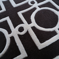 Tapis fait main en laine/soie, entretien facile, motif géométrique noir tufté, résistant aux taches, antidérapant, à poils épais, pour un intérieur moderne