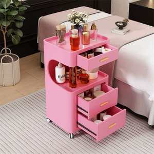 High Quality <b>Foldable</b> Modern 4-Wheel Beauty Makeup Hairdressing Storage Wood Tool Salon Trolley - Product Image 1