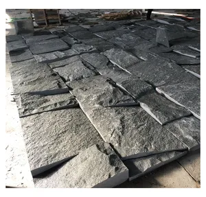 Revestimiento de pared de piedra Natural, revestimiento de roca de piedra de basalto de granito negro y gris, tamaño grande personalizado