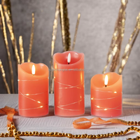 Set 3 Lilin LED Pilar 3D Api Bergerak Warna Merah Lilin Asli - Dioperasikan dengan Baterai, Dilengkapi Remote Control, Ramah Lingkungan, Dekorasi Rumah