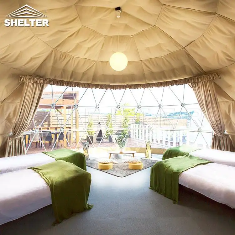خيمة فخمة 26 قدمًا للأماكن الخارجية المفتوحة Polydome خيمة جيوديسيك هندسية فخمة للمنتجعات الصحراوية Globe Geo Dome فندق خيمة كروية