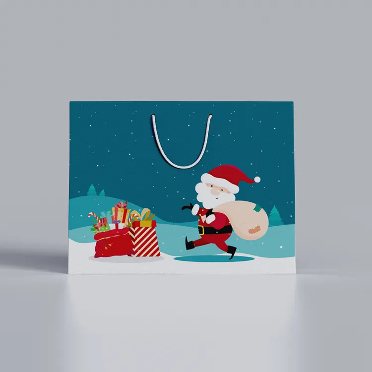 חג המולד מותאם אישית לוגו הדפסת מתנת שקיות קראפט קניות נייר אריזה יוקרה תיק