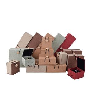 Hot Selling Wooden Buckle Linen Jewelry Storage <b>Box</b> Necklace Ring <b>Earrings</b> Bracelet Packing Case - Product Image 1
