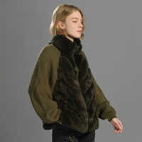 Jxwatcher Nouvelle Collection Hiver – Manteau en Laine Tricotée pour Femme, Style Ample avec Fermeture Éclair et Véritable Fourrure de Lapin Rex, Manches Longues Chaudes et Tendance