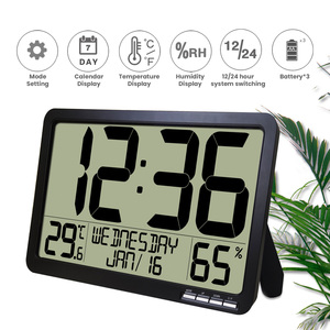 Reloj de pared de pantalla grande multifuncional con temperatura, humedad, fecha, alarma: para ancianos, oficina, 8 zonas horarias, DST automático - Product Image 3