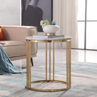 Mobilier d'intérieur décoratif pour hôtel Table d'angle en marbre Table d'appoint ronde pour hall avec base en acier inoxydable doré