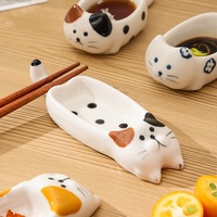 Petit bol en céramique motif chat de dessin animé, multifonctionnel, pour sauce, repose-baguettes et assaisonnement, pour la décoration de table de cuisine