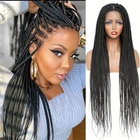 Perruque synthétique tressée à la main en dentelle complète pour tresses longues sans nœuds, idéale pour le quotidien et les fêtes
