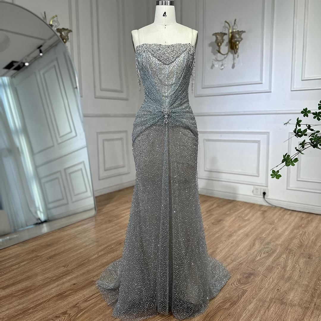 Latest Design Silver Formal Evening Gown - Elegant Floor-Length Sequin Dress