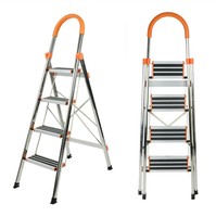 Échelle domestique pliable à 3 marches en acier inoxydable avec main courante, orange, large, antidérapante, conforme à la norme EN 131, pour les escaliers des supermarchés