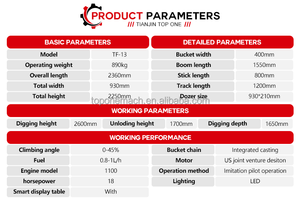 TF13 Minigraver 890kg Tandwielgraafmachine EPA EURO 5 CE Mini-graafmachine voor thuisgebruik - Product Image 6