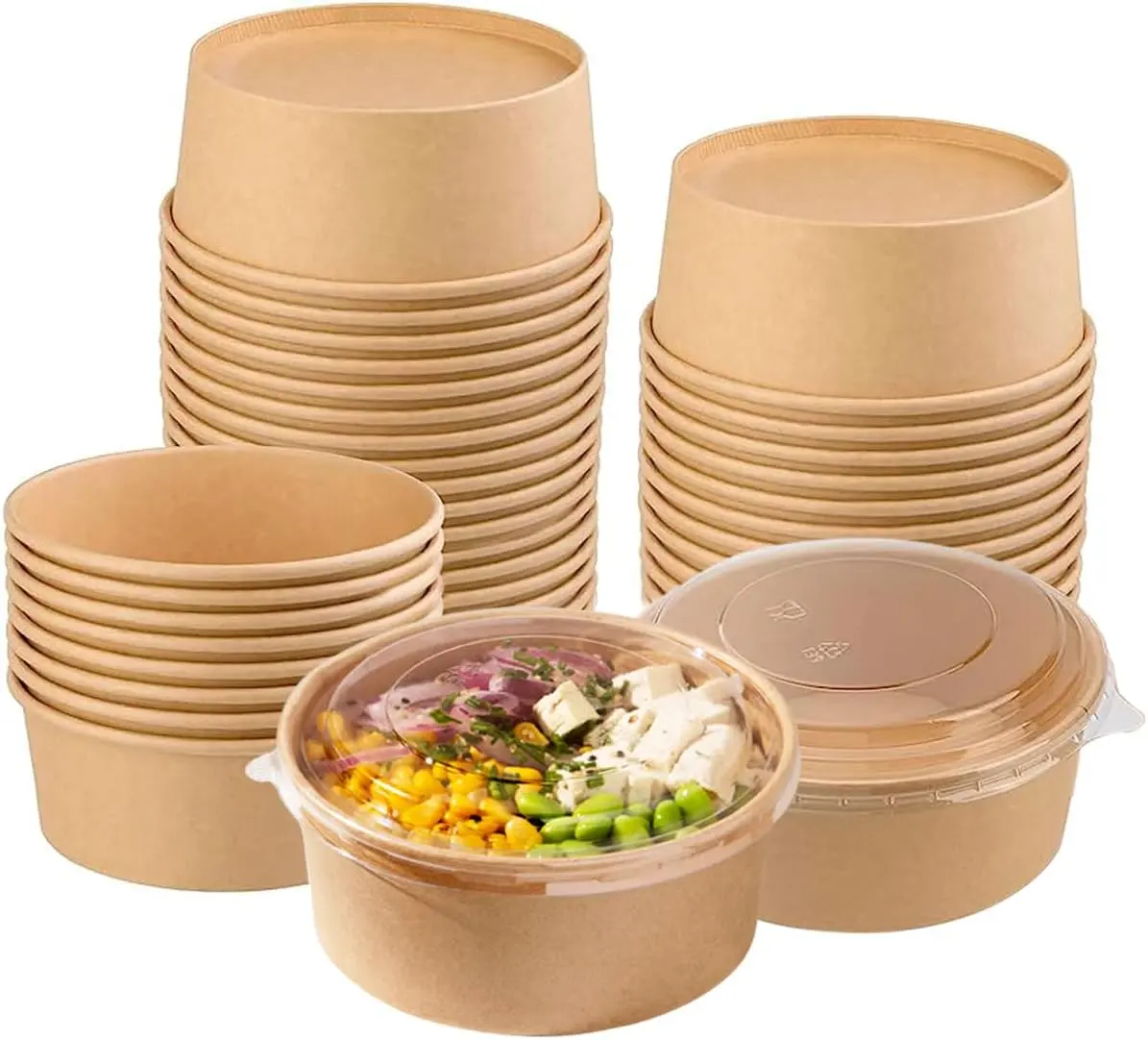 Op Maat Gemaakte 100% Biologisch Afbreekbare Kraftpapier Lunchdoos Met Pp, Huisdier Transparante Hoes Nemen Voedsel Container