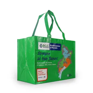 Logotipo personalizado y diseño de impresión 120gsm 140gsm Ecológico PP Tejido Bolsa de compras reutilizable para la promoción de embalaje de comestibles