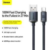 Kabel Data Pengisian Cepat Baseus Crystal Shine Series Braid Shielding untuk Penggunaan Komputer & Kamera Tipe-C 100W