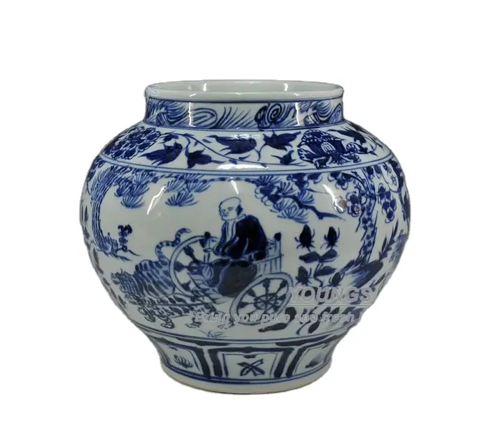 ESTILO ANTIQUE DINASTIA YUAN CHINÊS AZUL E BRANCO VASOS POT URN COM GUI GUZI DESIGN