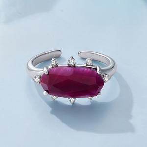 Anillo de cóctel ovalado Glam con rubí, engaste de plata, joyería de compromiso para mujer, piedra de nacimiento de julio - Product Image 4