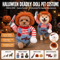 Costume d'Halloween pour animaux de compagnie : tenue de prisonnier pour chien, chemise rayée rouge et blanche, salopette bleue, ensemble de perruque pour chiens et chats